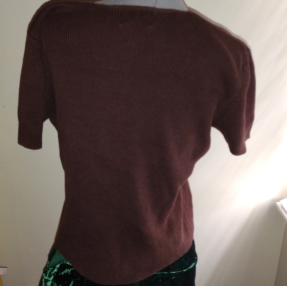 Vintage Brown Short Sleeved Cardigan Sweater, Vintage Button Up Cardigan Sweater - Picture 2 of 13